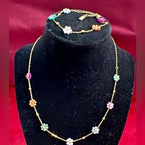 Gold 18k PVD Blossom Flower Necklace and Matching Bracelet!